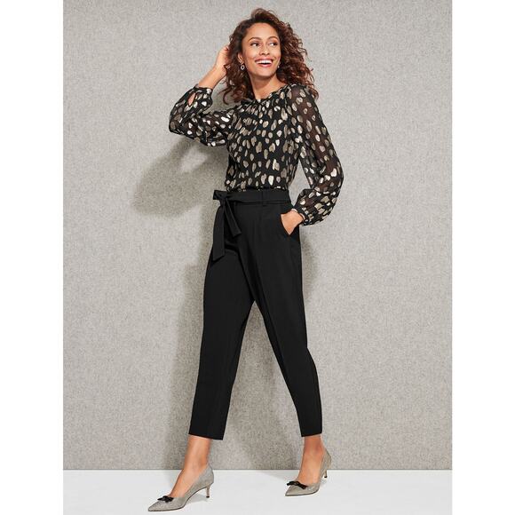 Talbots | Black & Silver, Clip Dot, Tie Back Blouse | Size Petite XL - Picture 3 of 9